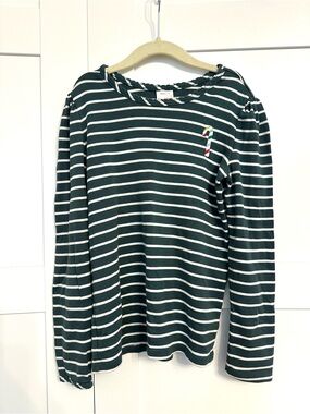Hanna Andersson Green & White Striped Long-Sleeve Tee with Candy Cane Accent